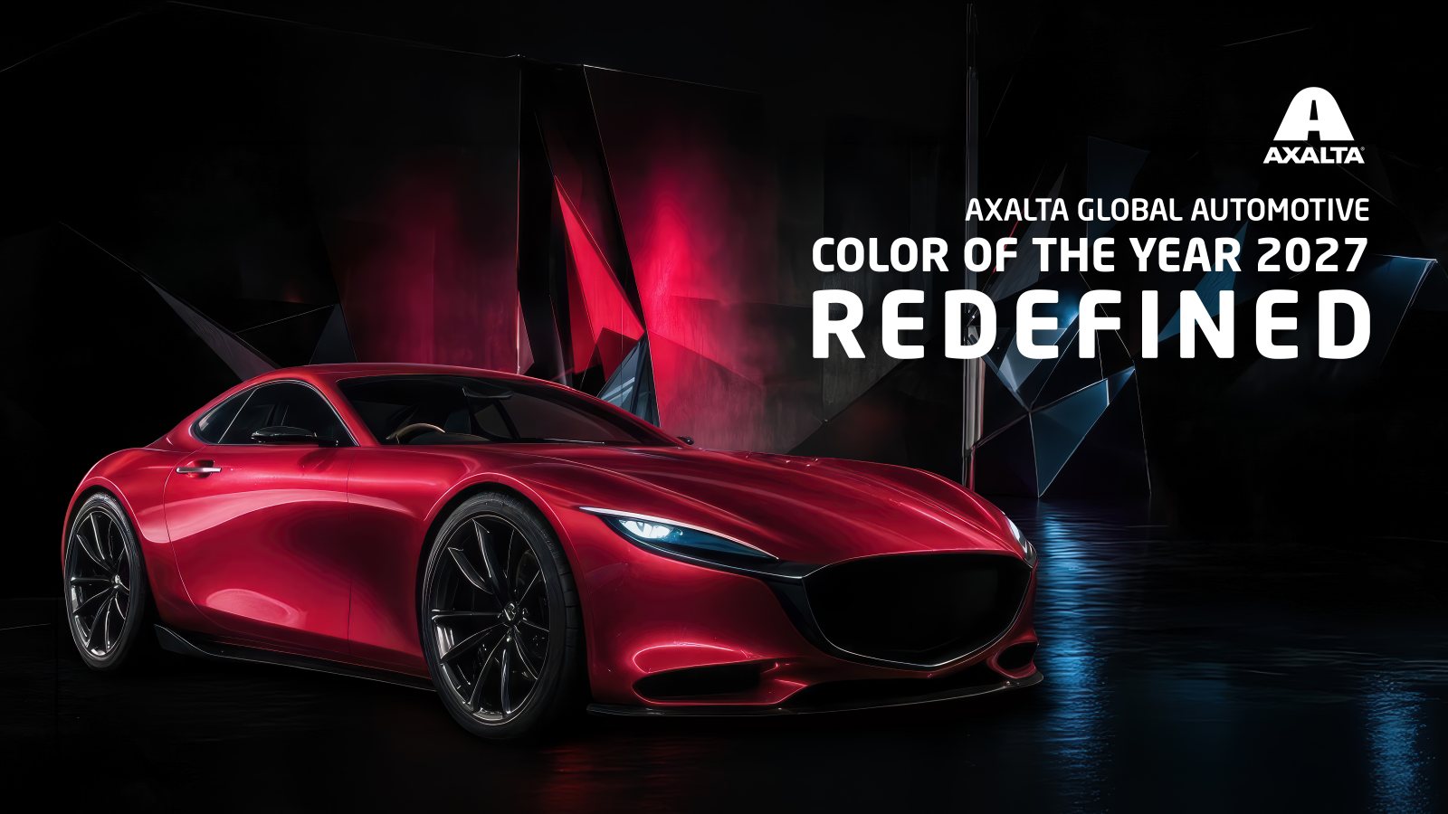 Official press photo: concept sports car finished in Axalta's 2027 Global Automotive Color of the Year 'Redefined' ruby red (verified JPEG, 8000x4500)