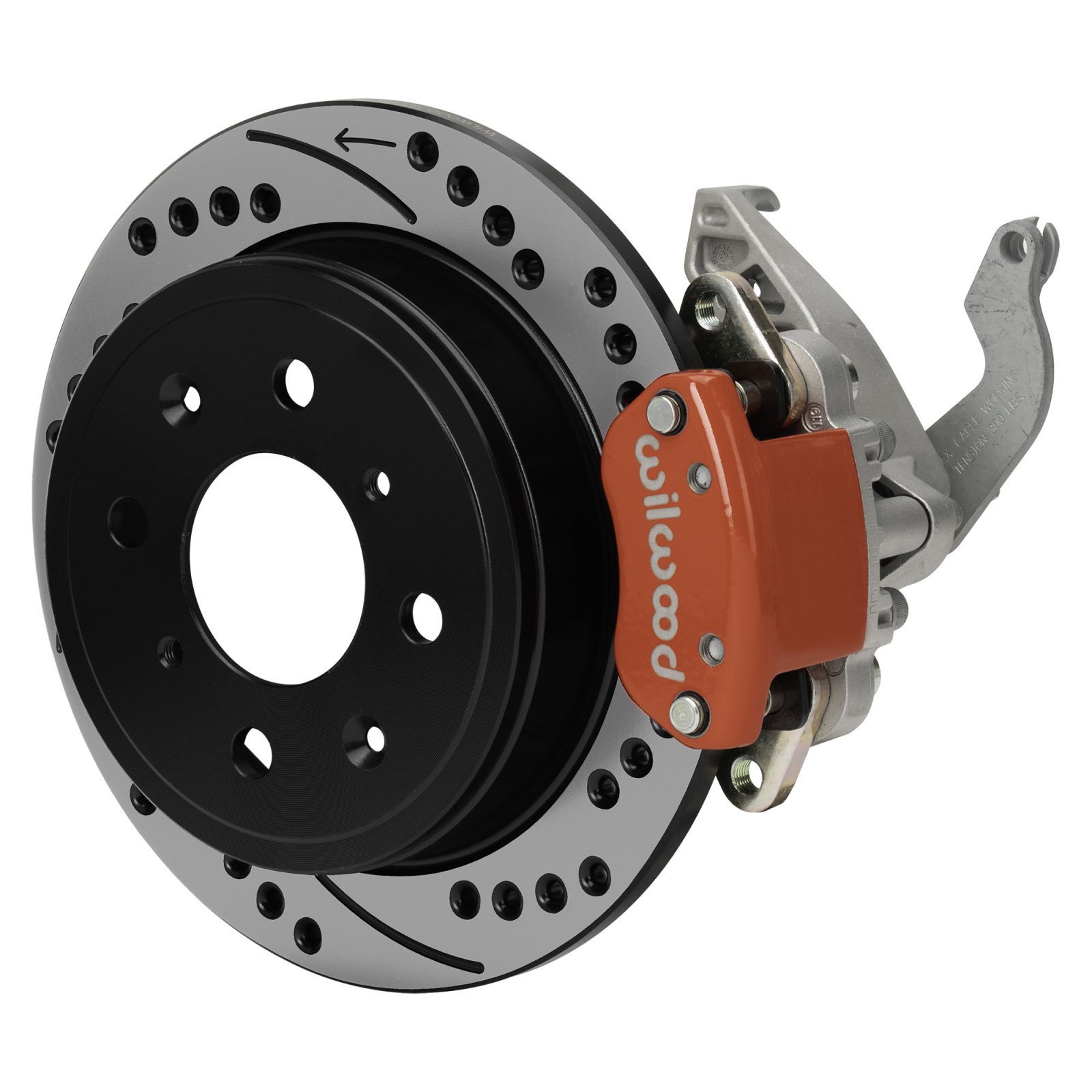 Wilwood HM7 rear brake kit with 9.37-inch SRP drilled and slotted rotor and Competition Red caliper (P/N 140-18343-DR)