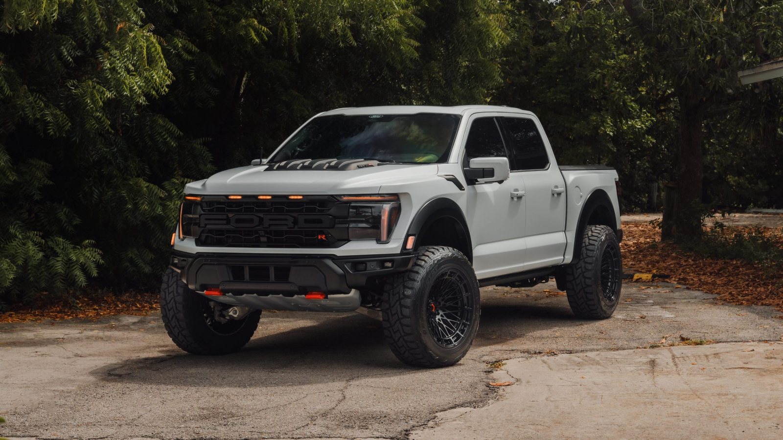 A satin-white Ford F-150 Raptor R, now supported by the COBB Accessport.