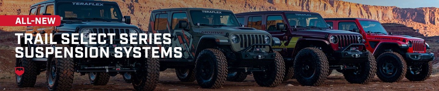 TeraFlex Trail Select Series announcement banner showing the Sport, Adventure, and Performance suspension kits.
